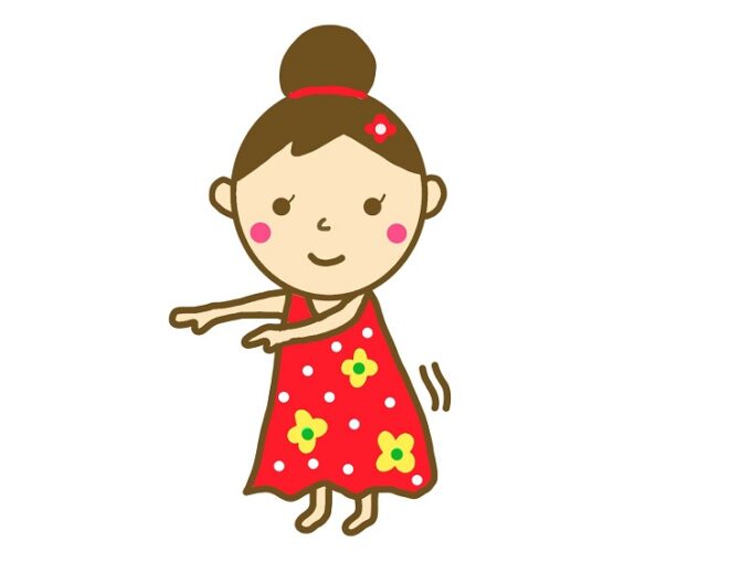 赤いドレスを着てフラを踊る女の子のイラスト